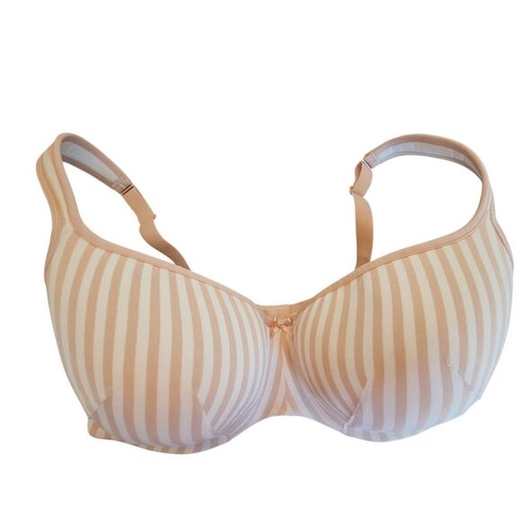 Cacique Bra 40F Lightly Lined Balconette Smooth Underwire Blush Pink Stripes - Picture 10 of 16